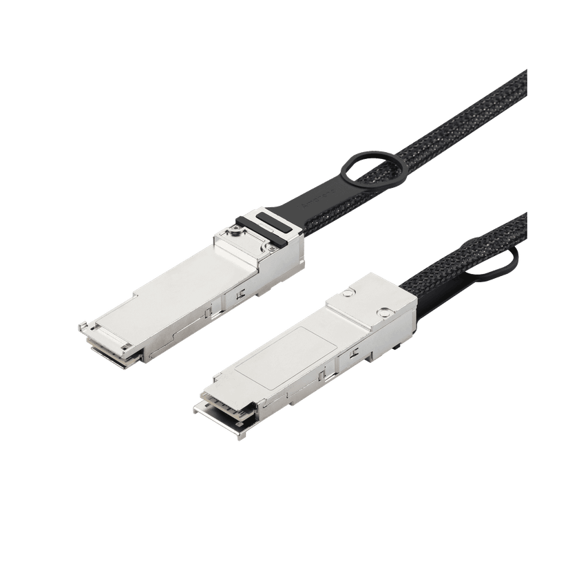 Short black braided ASUS 400G QSFP112 cable with silver connectors